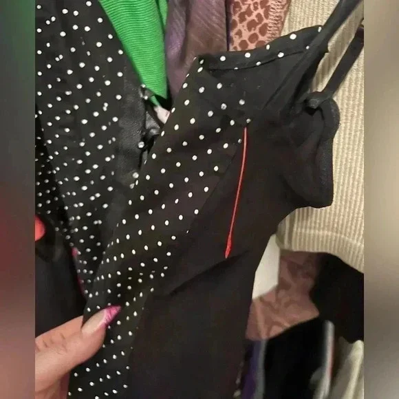 Black and White Polka Dot Bustier Corset Rhinestone Lace Up Top - Picture 2 of 8